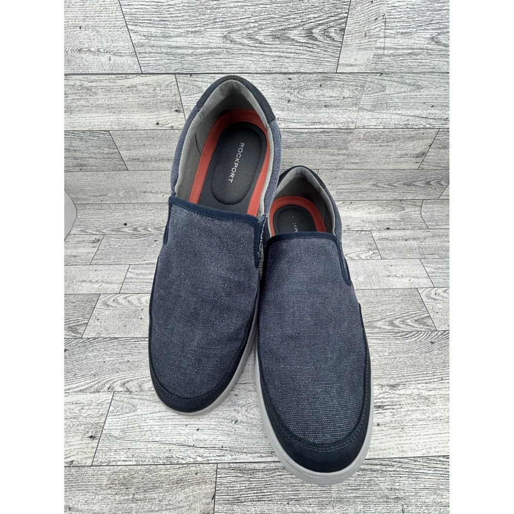 Rockport Men's Slip On Shoes Navy Blue Canvas Size 11 Comfort Casual Loafers